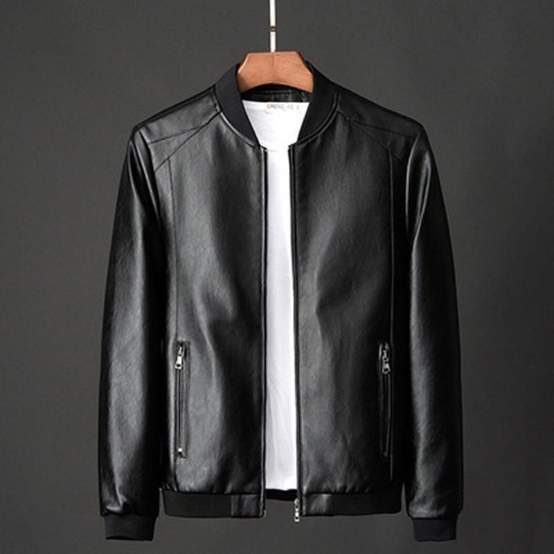 

Men Plus Fleece Leather Jacket Men Spring and Winter Plus Fleece Warm Slim-fit Fashion Leather Jacket Youth Baseball Jacket