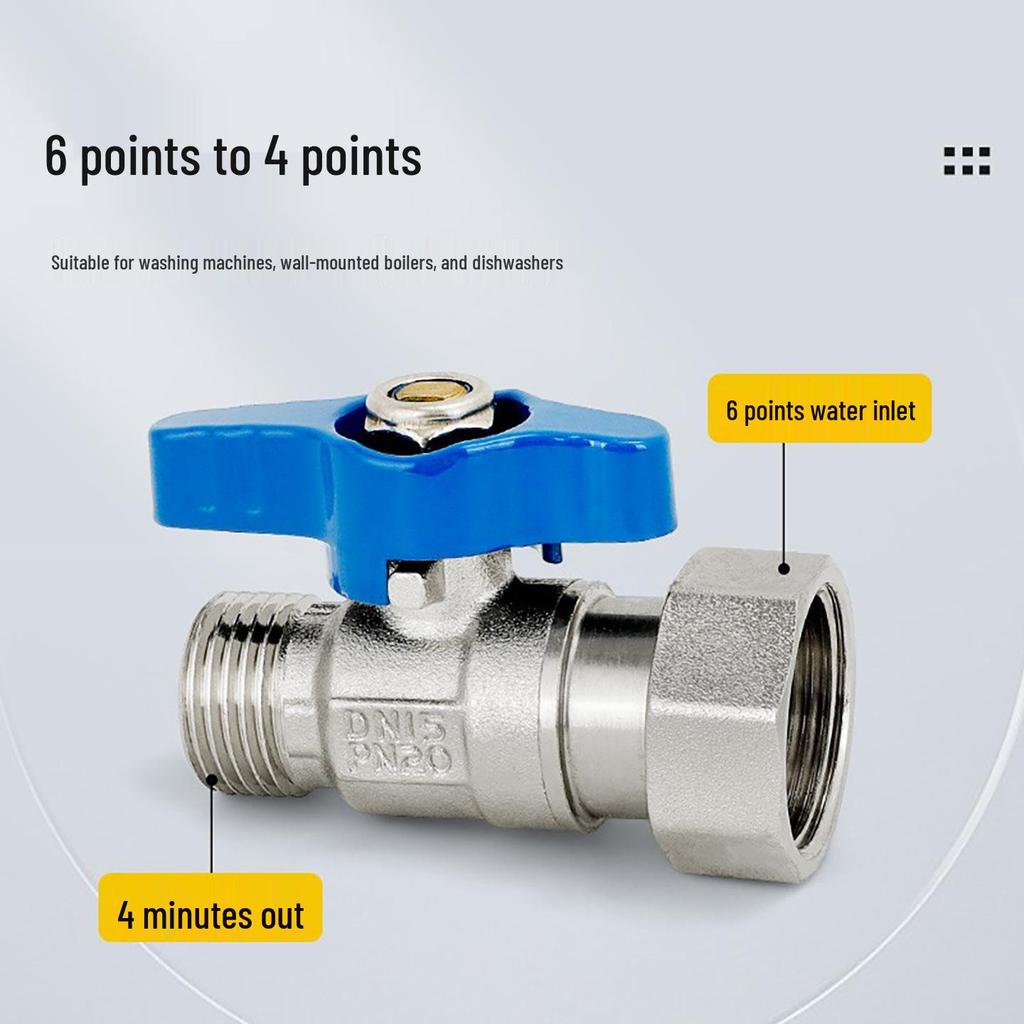 All-Copper Wall-Mounted Boiler Valve: 4- to 6-Point Reducing Ball Valve with Inner and Outer Thread, Large Diameter Switch