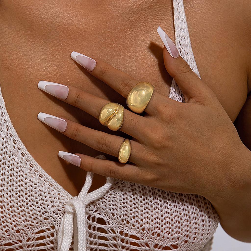 Punk Geometric Metal Irregular Rings for Women Men Vintage Gold Color Curved Open Ring Set Fashion Unisex Jewelry Gift