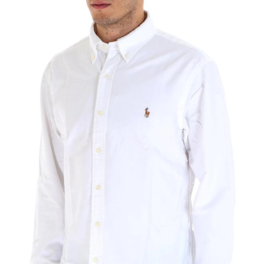 Polo Ralph Lauren Embroidered Colorful Logo Slim Fit Cotton Long Sleeve Shirt Men Shirts White 710549084006BSRWHITE