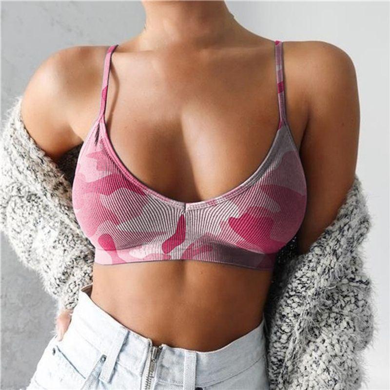 European and American Style Wireless Camisole Bra for Women Fitness Sports Crop Tank Top Bra S Pink, Wireless, Unpadded