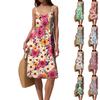 Damen Spaghetti-Träger Rückenfrei Schleife Locker Lässig Strandurlaub Blumenmuster Kleid Sommerkleid