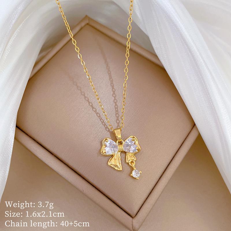 Titanium Steel Moon Pendant Necklace: Elegant Full Diamond Micro-Pave Design, Sparkling and Stylish for Women.