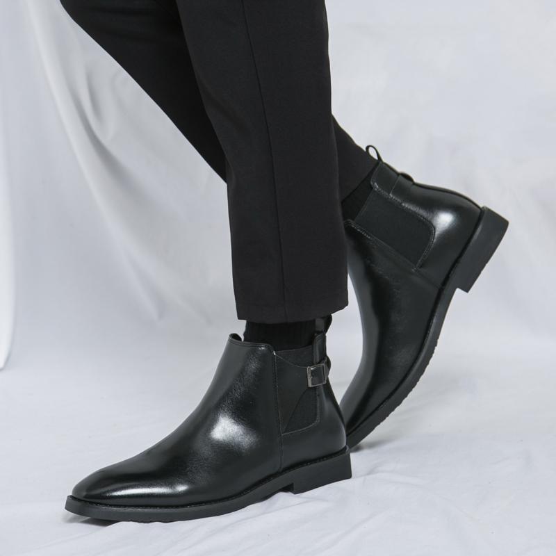 Yuppie Chelsea Shoes Men High Quality Oxford Ankle Boots Men's Dress Shoes Trend Britain Brogue Social Formal Shoes Men