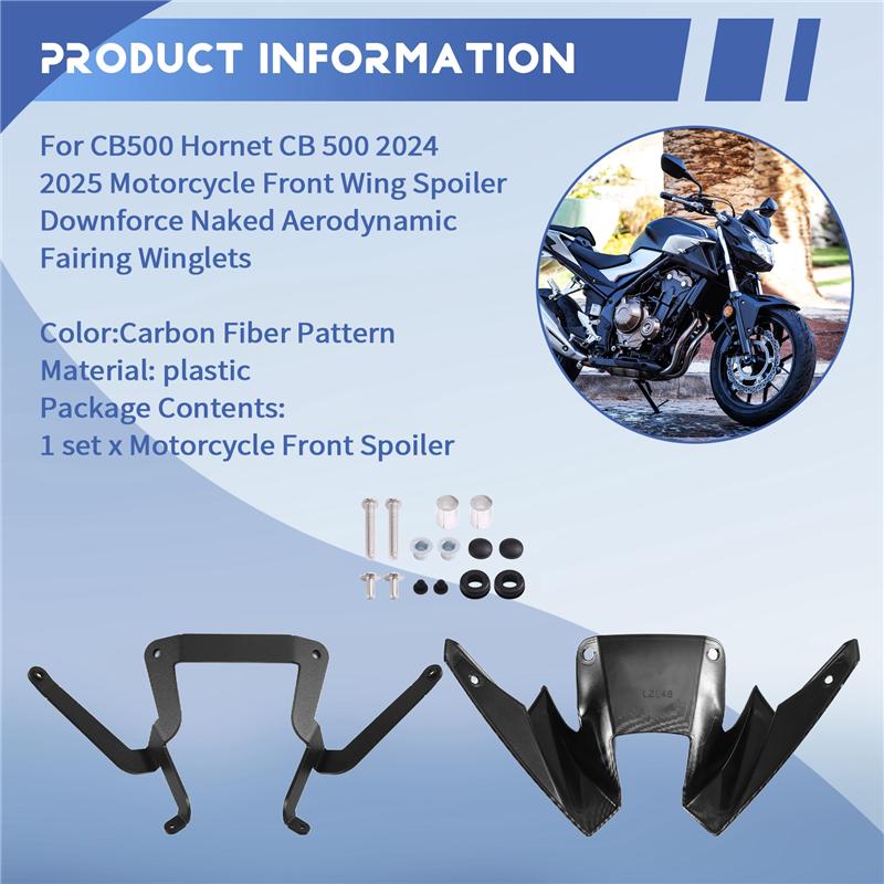 For Honda CB500 Hornet CB 500 2024 2025 Front Motorcycle Wing Spoiler Downforce Aerodynamic Fairing Winglets Carbon