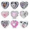 S925 Silver Heart Rose Charm Beads DIY Jewelry Bracelet Romantic Pendant Accessories