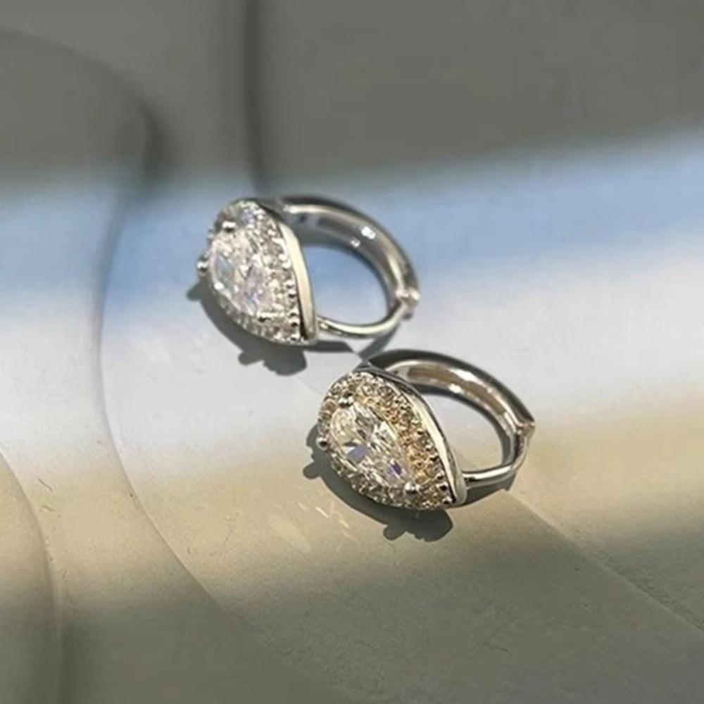 Pear Water Drop Zircon Hoop Earrings Mini Ear Buckle Light Luxury Teardrop Stud Earrings  Jewelry