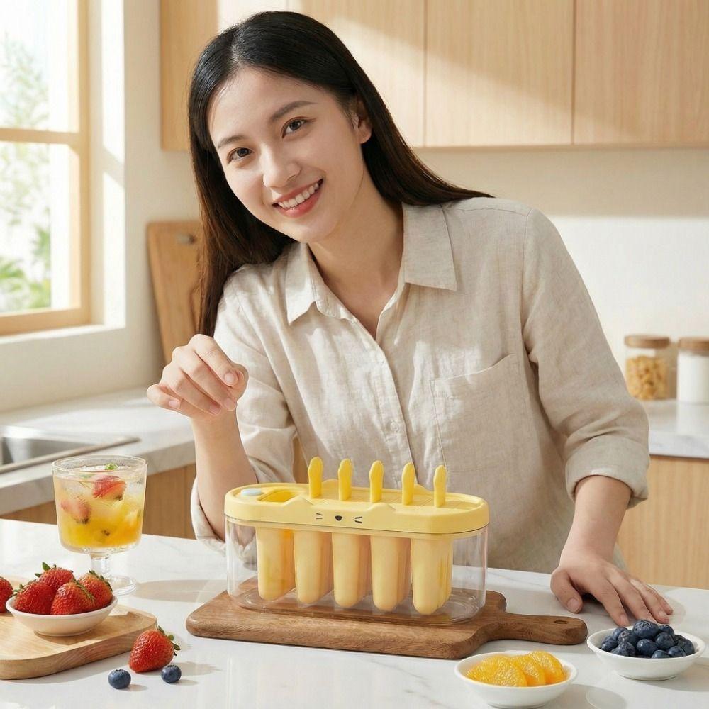 Cartoon Silicone Ice Cream Mold 6 Grids Ice Candy Mold Portable Ice Cream Box  Kitchen