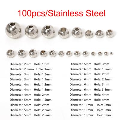 100pcs Stainless Steel Beads 3-10mm Straight Hole 1.2-5mm Jewelry Making Loose Spacer Beads Ball for DIY Bracelets Accessories