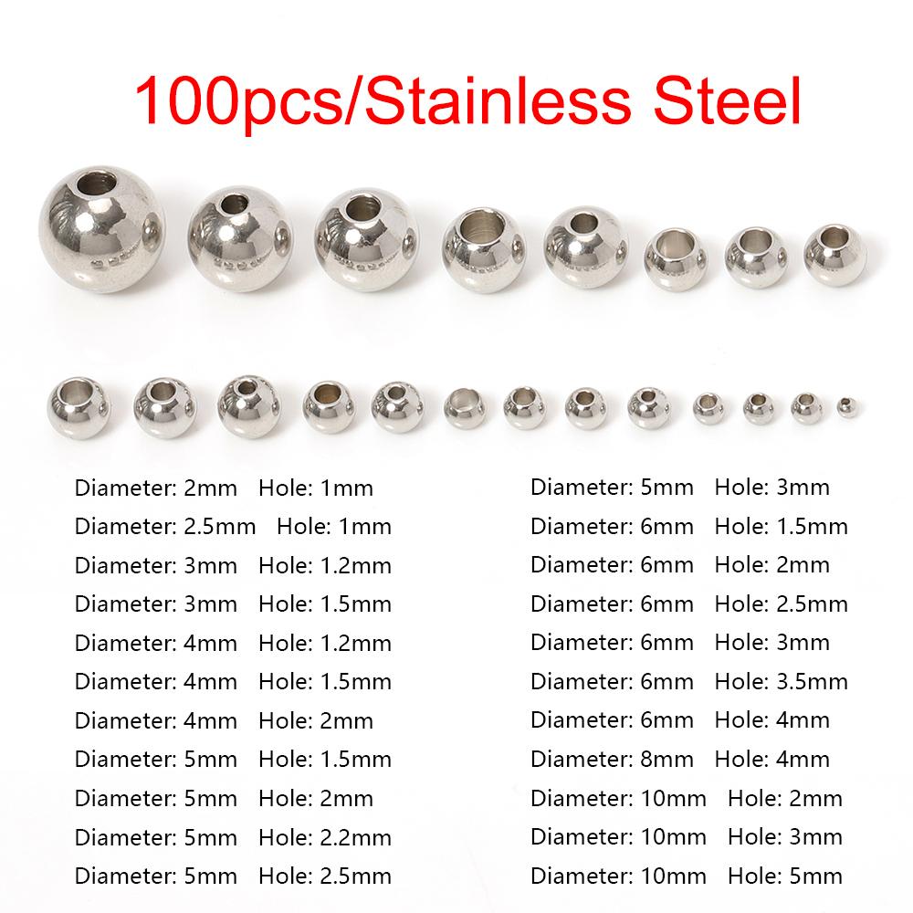 100pcs 2-8mm Stainless Steel Gold Color Spacer Beads Charm Loose Bead DIY Bracelets Necklace Beads for Jewelry Making Charms