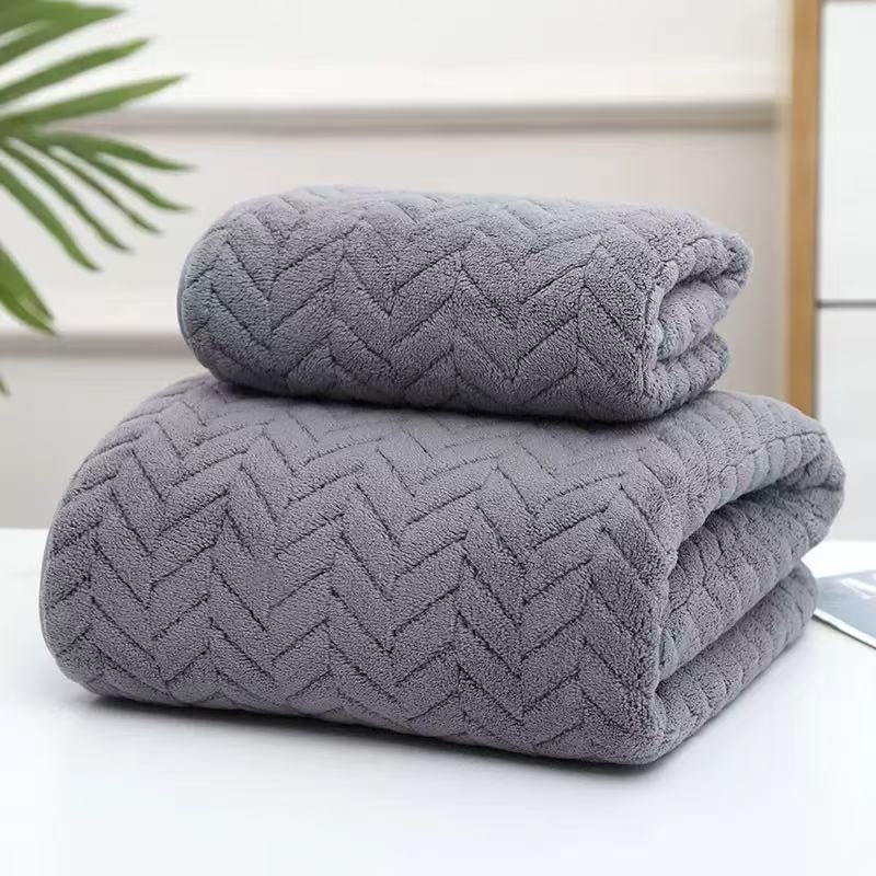 Coral Fleece Towel Set With Solid Color For Home Use And Gift Giving