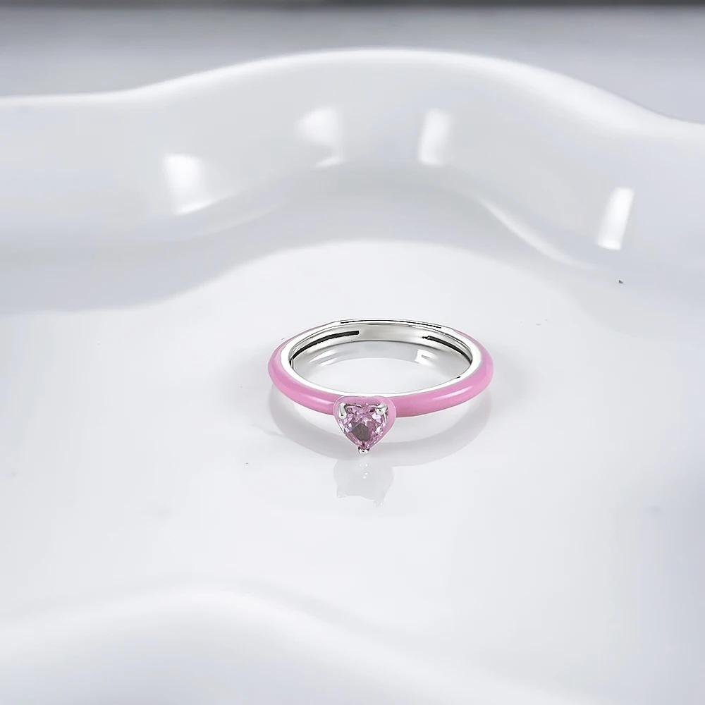 Den svatého Valentýna 925 Sterlingového stříbra Černý & Růžový Srdce Lesklé Zirkonové Prsteny Trendy Prsten pro Ženy Dárek Lásky DIY Jemné Šperky