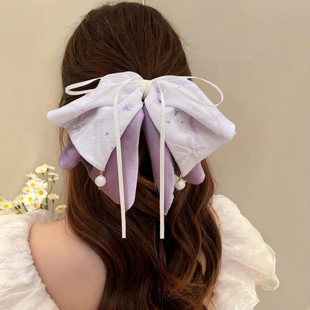 Elegant Retro Satin Bow Hair Clip for Women - Perfect for Low Ponytails and Head Ornaments