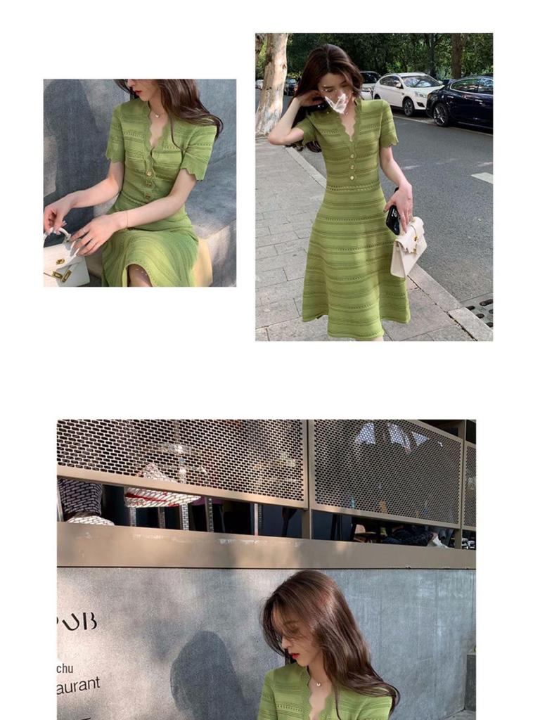 Elegant Women's 2025 French-Style Knit Dress: Summer Retro Socialite Waist-Cinching Design