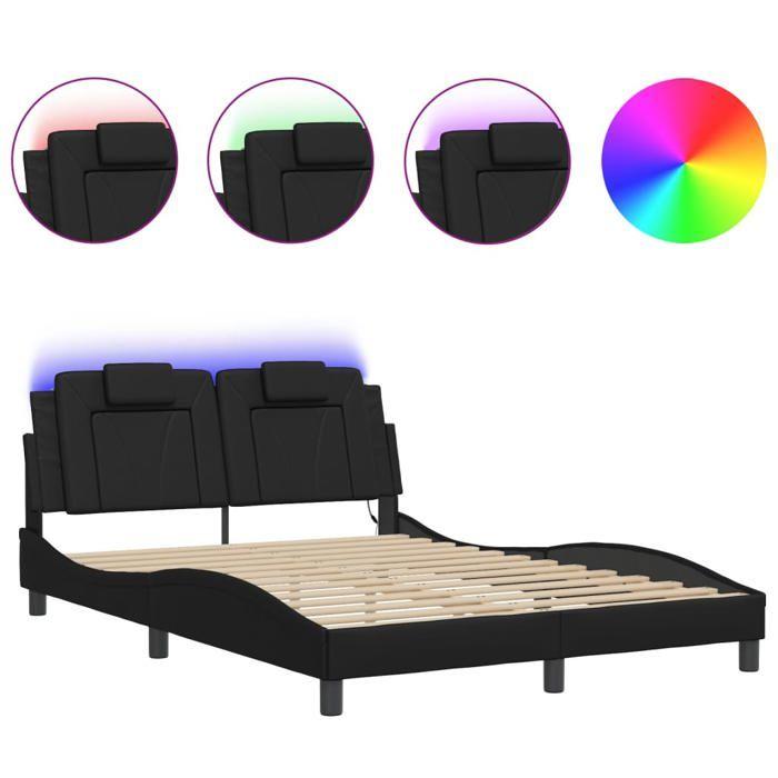 VidaXL Cadre de Lit avec Lumières LED, Lit Rembourré avec Coussin, Lit Double, Lit Adulte Chambre, Moderne, Noir 140x200 cm 3214022