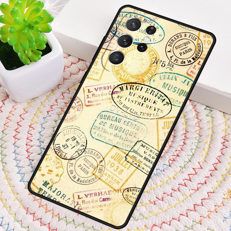 Retro Post Card Passport Stamps Phone Case For Samsung Galaxy note 10 pro S26 S25 S24 S23 S22 Ultra Plus S21 FE S20 Cover
