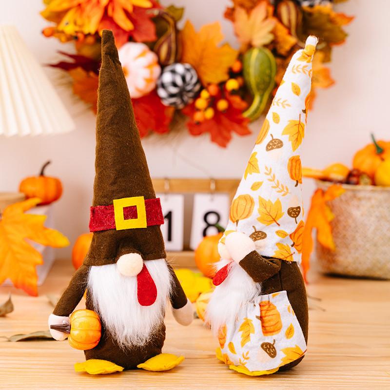 New Thanksgiving Harvest Festival Decorative Gnome Doll Holding Pumpkin And Pinecone Figurine For Autumn Celebration