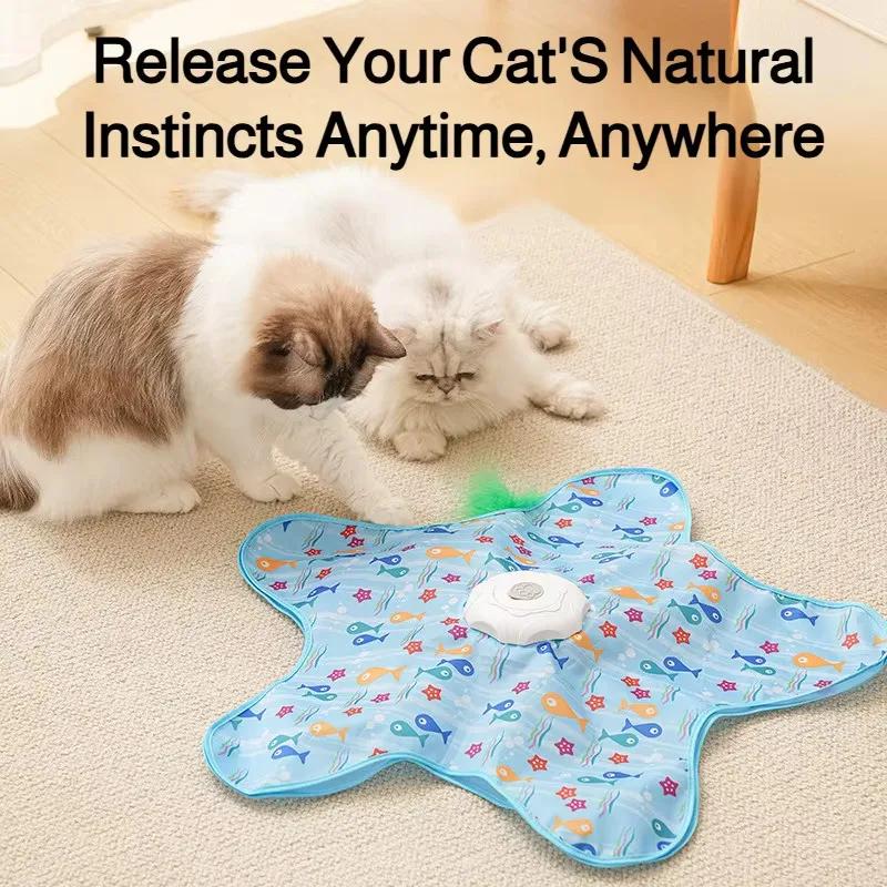 Smart Hide and Seek Cat Toy Electric Thermal Sensing Cat Catch Cover Real Mouse Squeaky Touch Activated Feather Teaser Wand