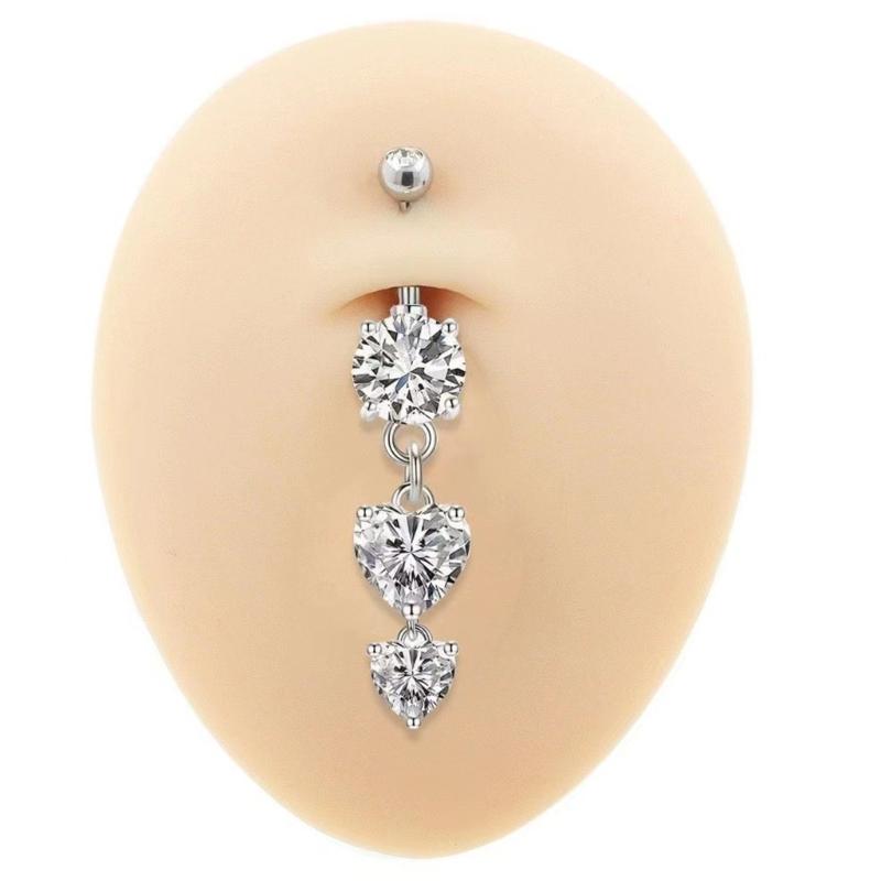 Sterling Silver Dangle Belly Button Rings for Women with Zircon Navel Stud Body Piercing Jewelry Statement Pieces