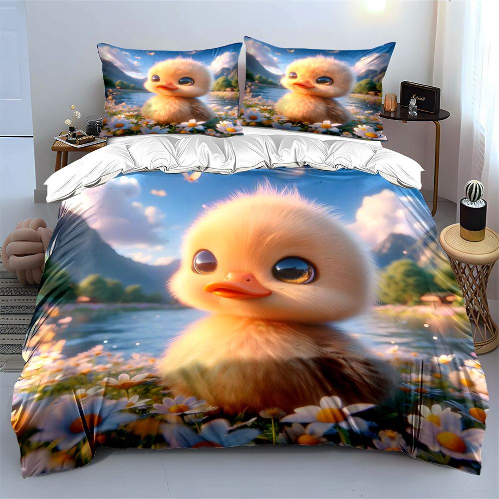 3Pcs Adorable Animal In Daisy Field Duvet Cover Set With 3D Printing Design Soft Polyester Bedding Set All-Season Comfort