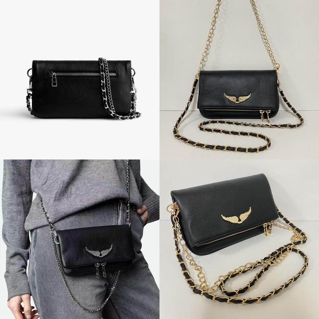 Elegante Bolso Pequeño de Hombro de PU con Alas de Metal y Cierre Magnético para Estilo Callejero