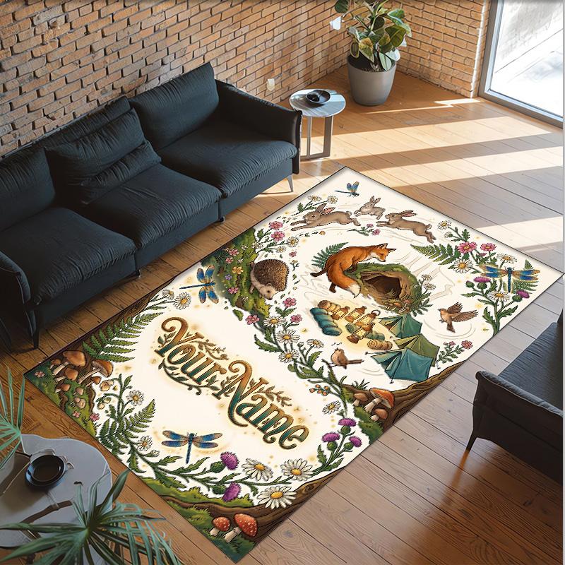 Forest Theme Crystal Velvet Floor Rug Personalized Custom Name Text Warm Carpet Home Decoration
