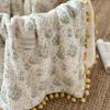 Cotton Crinkled Gauze Blanket Soft Breathable Pom Pom Throw Lightweight Portable for Office Nap Sofa Couch Outdoor Travel All Season Warm Blanket