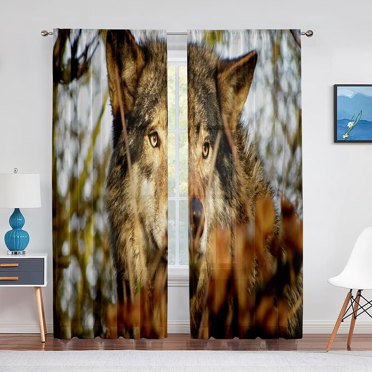 

Волк Зима Снежный Лес Дикие Животные Тюлевые Шторы-Вуали для Спальни Оконные Шторы для Гостиной Прозрачные Шторы Жалюзи Портьеры 1 PCS W100XH250cm&Grommet Top