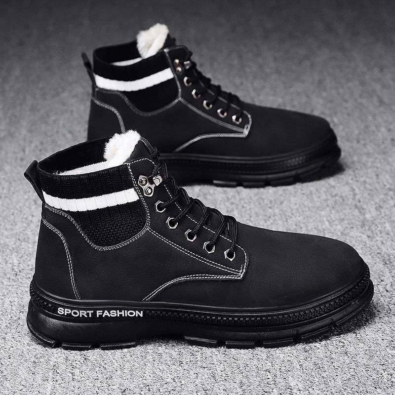 Autumn New Martin Boots Men's Versatile Casual Velvet Thickened Warm High-top Autumn Tooling Short Boots Men's Snow Boots