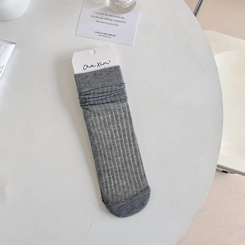 Breathable Summer Thin Women Socks Japanese Fashion School Girls Loose Long Socks Korean Style Solid Color Black White Socks Sox