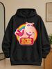 Unisex Hoodie Oh Dear You Are Naughty Cartoon Hippo Graphic with Rainbow Background Bright Pink Character and Playful Retro Lettering