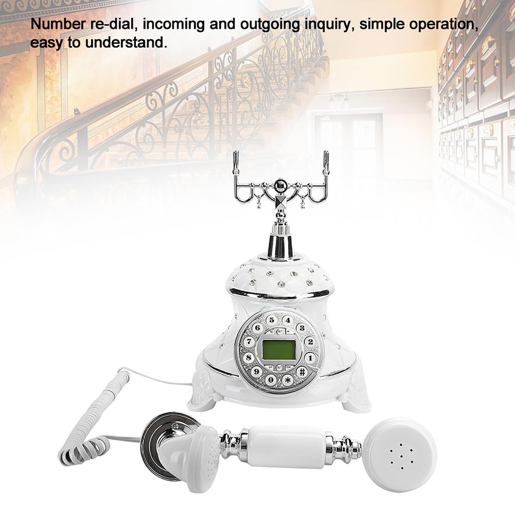European Style White Embed Rhinestones Vintage Antique Old Telephone Home Landline