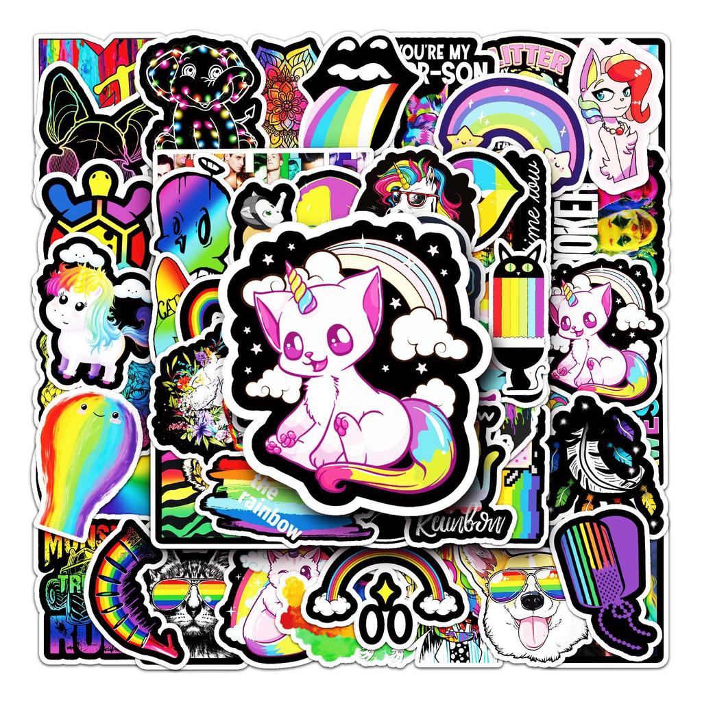 50 Rainbow Colored Personalized DIY Graffiti Stickers Scooter Refrigerator Helmet Waterproof Cup Waterproof Decorative Stickers