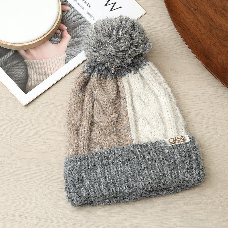 

Утепленная теплая защита ушей Ветрозащитная шерстяная шапка Осень и зима Цветная вязка в клетку Женская Elastic