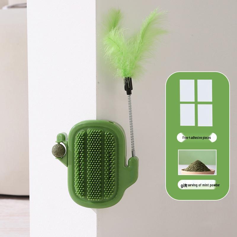 Wall-Mountable Cat Scratching Post with Teaser Stick & Catnip Self-Play Toy