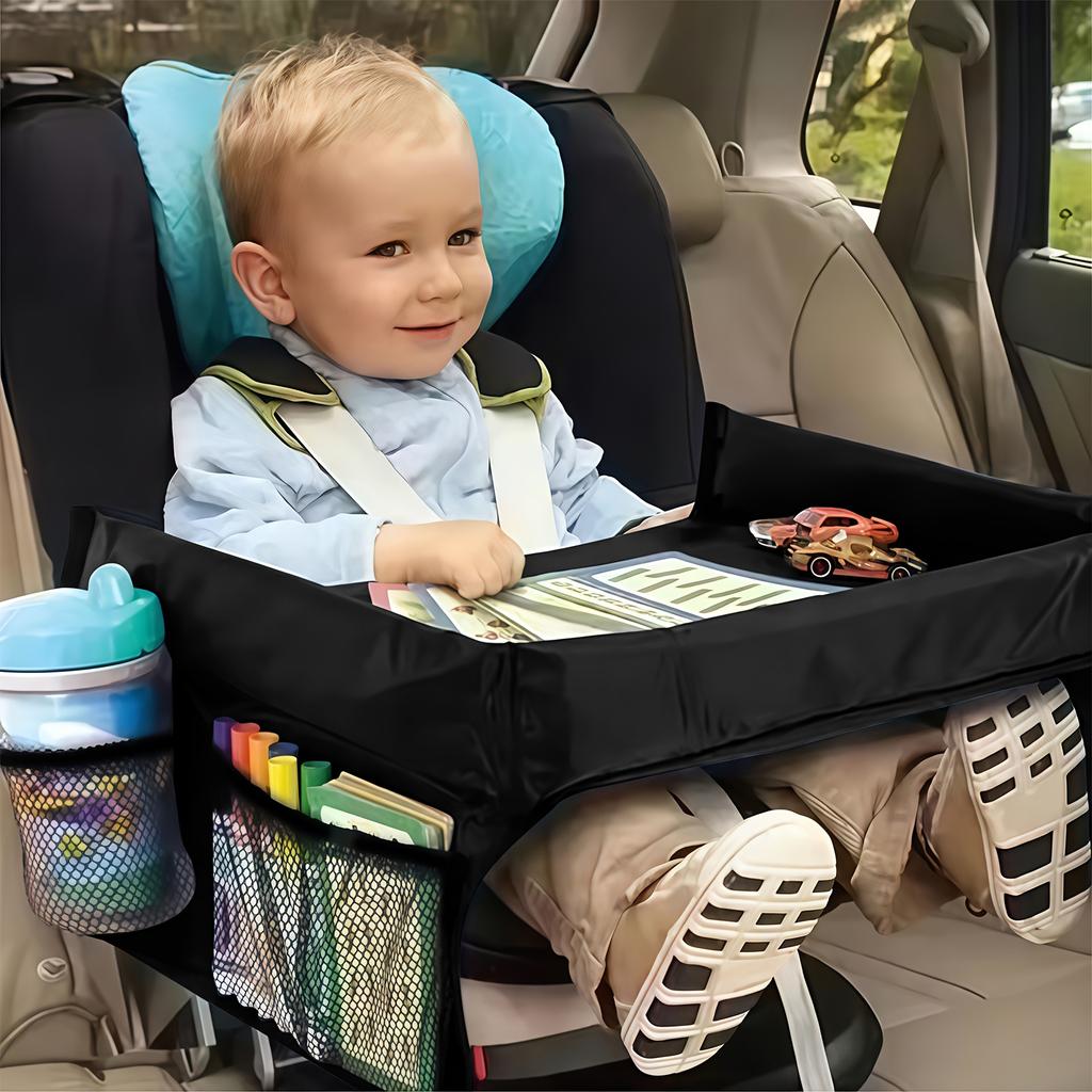 1pc Foldable & Expandable Polyester Youngsters Car Seat Travel Tray with Multiple Storage Pockets