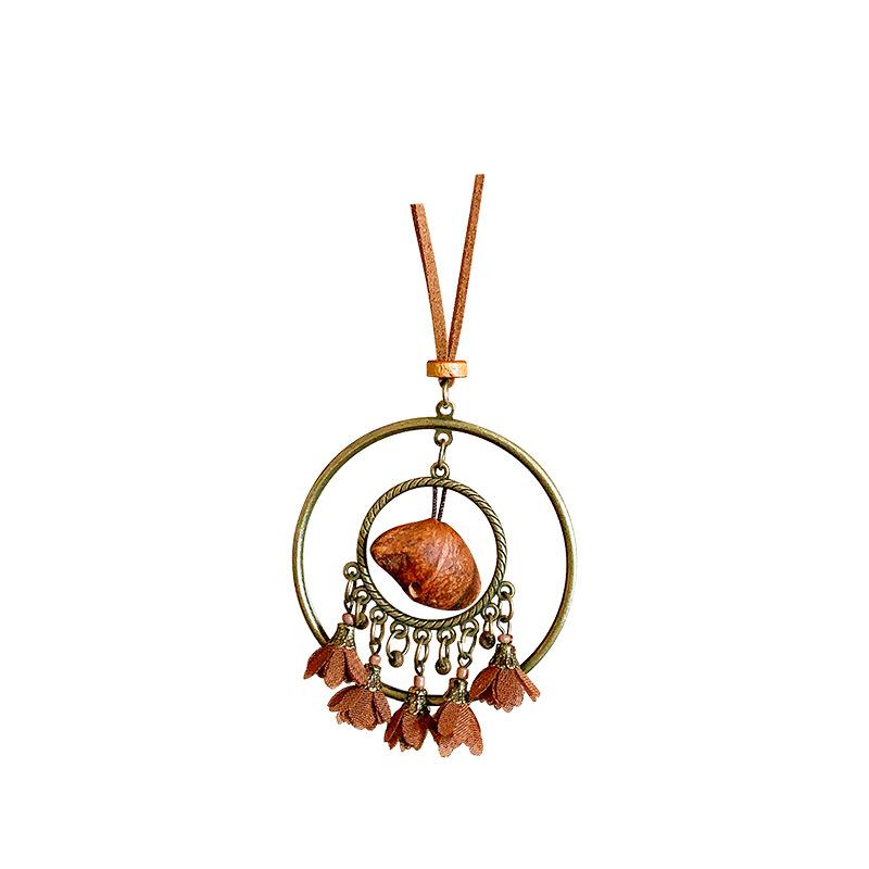 New Chinese Color Rope, Wooden Beads, Fruit Core Oval Necklace, Retro Ethnic Style Collarbone Chain Necklace Decoration