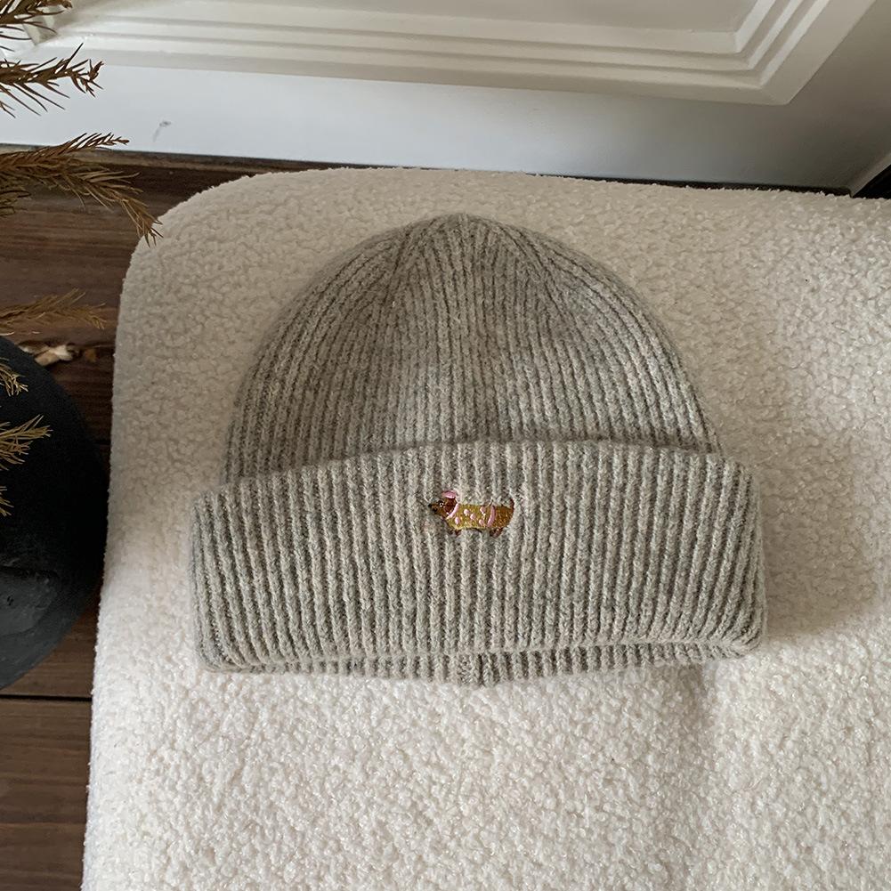 Women'S Dog Embroidered Knitted Beanie Thickened Winter Warm Hat Cold-Proof Fuzzy Lined Beanie For Women New