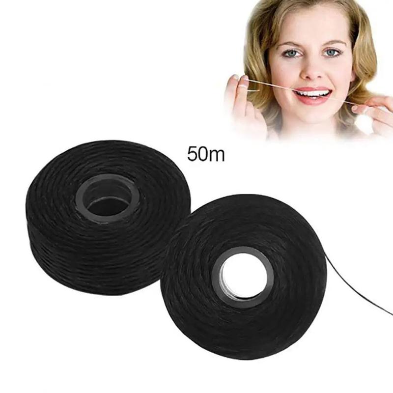 Dental Flosser Black Water-Expandable Built-In Spool Wax Mint Flavored Replacement Flat Wire Floss 50M/Roll