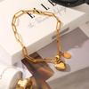 18K Gold-Plated Stainless Steel Heart Pendant Bracelet - Sweet & Lovely Style, Women's Jewelry, Non-Fading
