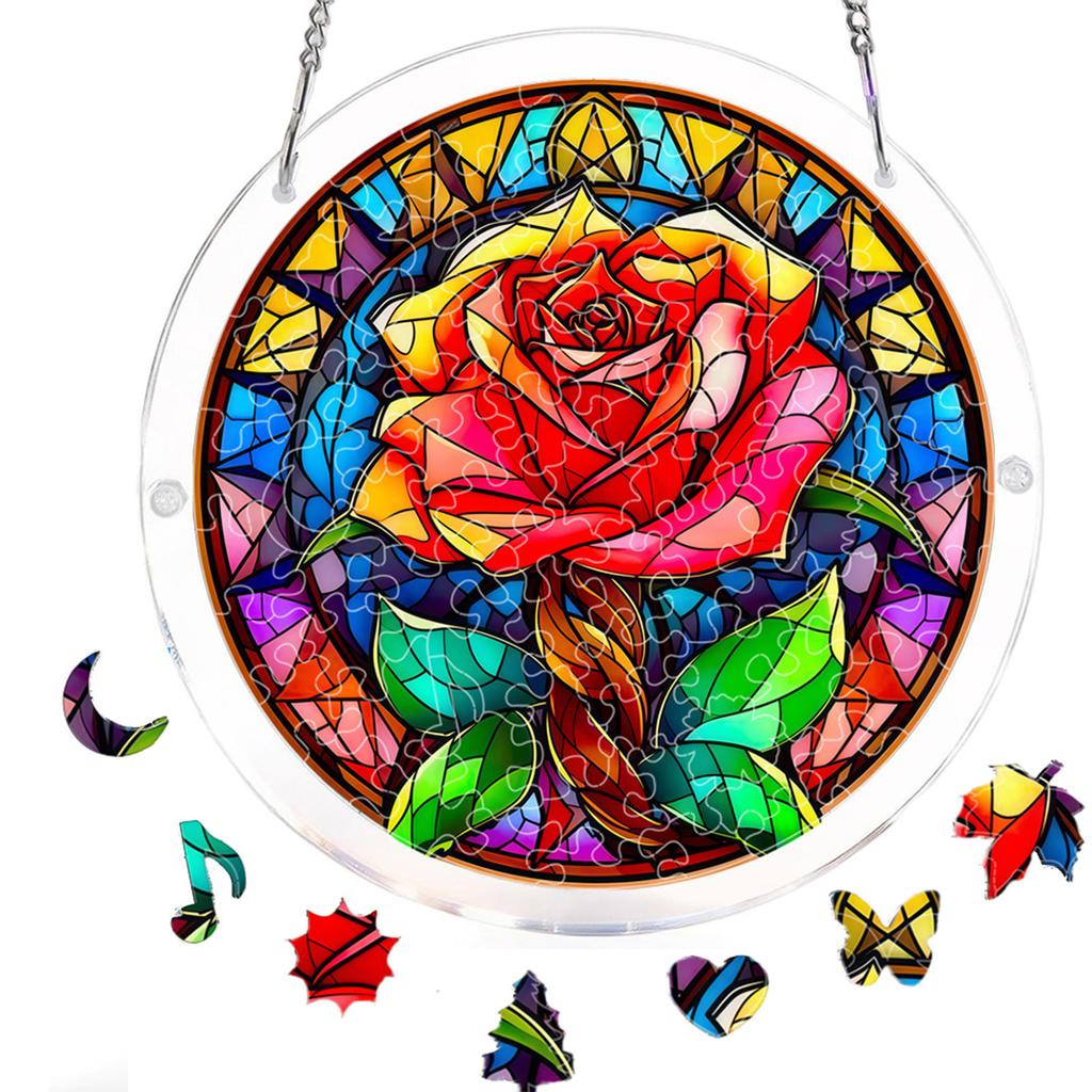 Acrylic Puzzle Window Hanging with Hanging Chain Elegant Suncatcher Kit Non-Fading UV Print Window Ornament for Room Wall Art