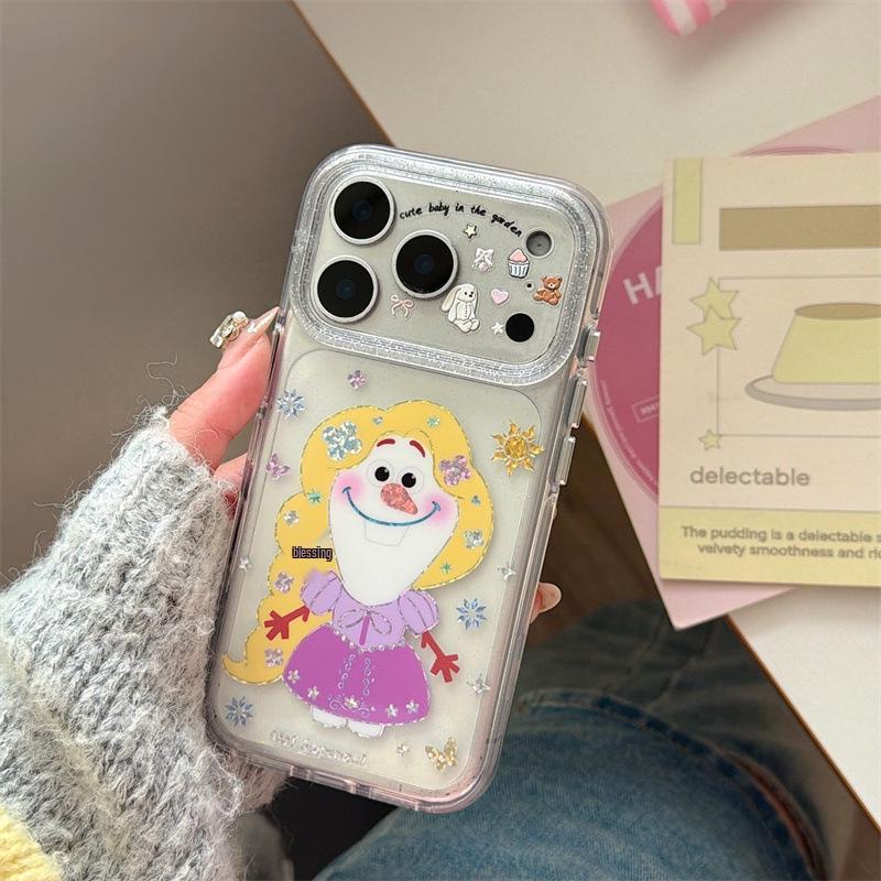 

Gold-Plated Cartoon Anna & Elsa Snowman Chain iPhone Case for 14, 15, 16 Pro Max & 17 Models. iPhone 17