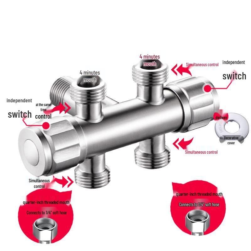 VEMUSE 304 Stainless Steel Dual-Handle Cold Water Faucet with Spray Gun & Dual Outlet