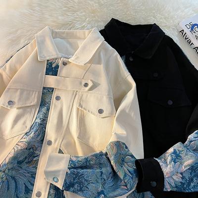Bestickte Spleißjacke Herren Herbst Übergröße Top Trendige Partnerjacke