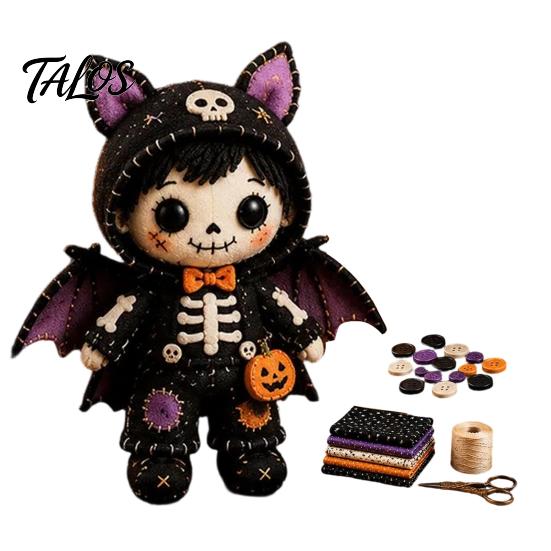 Step-by-step Sewing Tutorial Skeleton Witch Patchwork Kit, Gothic Girl Doll DIY Stuffing Cotton Included Kit Halloween for Adults Teens Handmade Gift