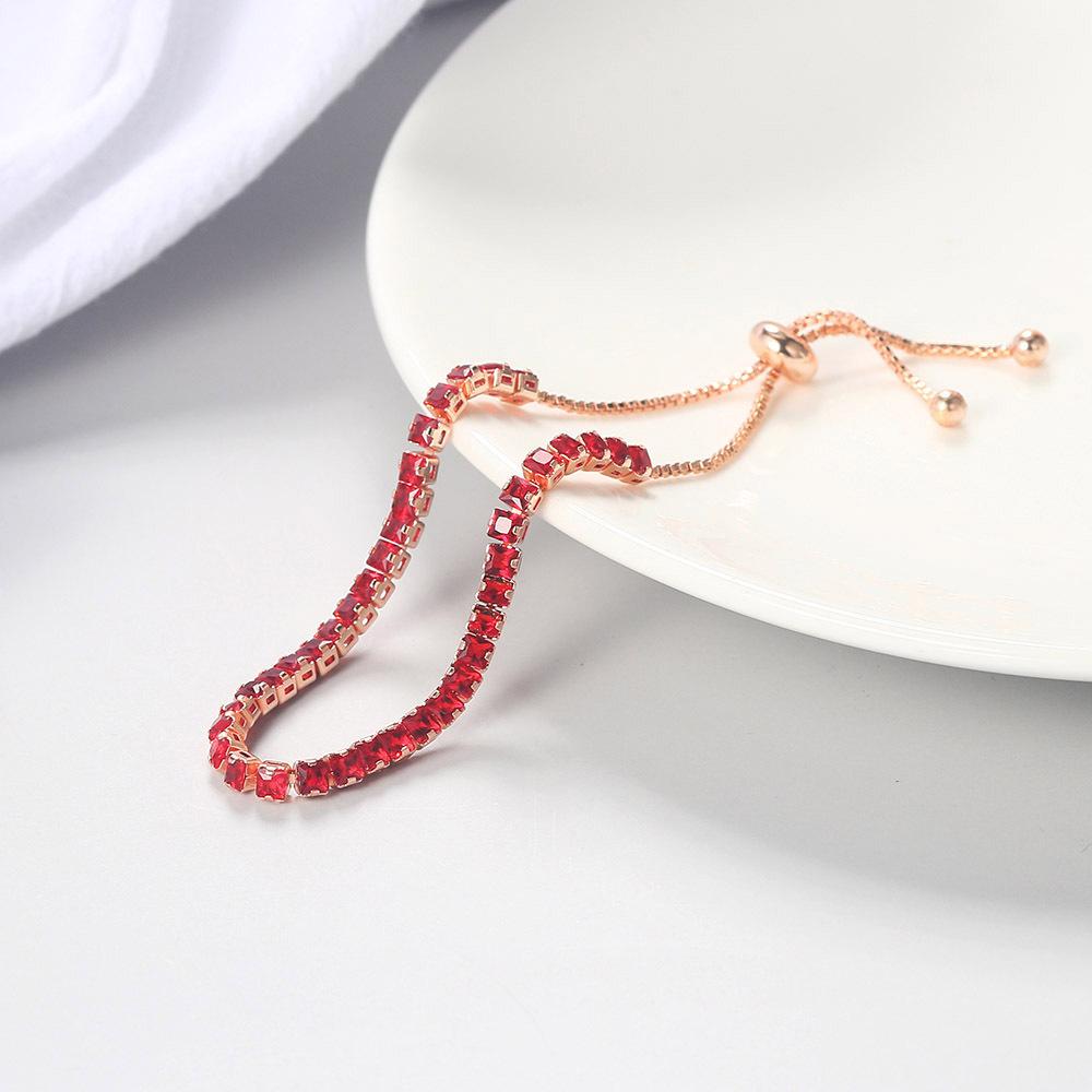3Mm Single Row Diamond Adjustable Square Color Crystal Bracelet Popular Gold-Plated Zircon Jewelry