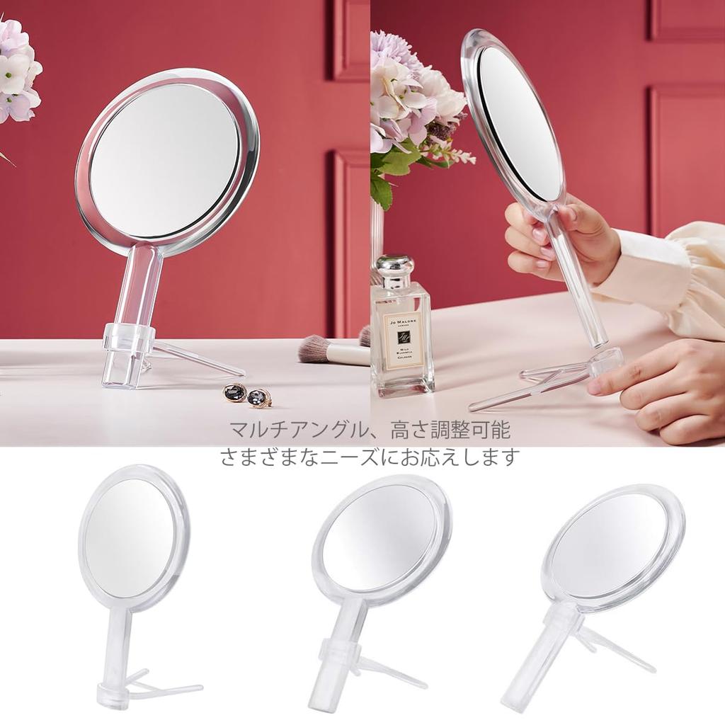 MILEDUO Handheld Makeup Mirror with 1x and 10x Tabletop Stand Round Cosmetic Clear Mirror, Double-Sided Magnification, Handle-Mounted Double-Sided