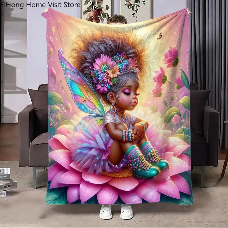 Cute Girl Elves Cartoon Blanket Soft Throw Print Blanket for Home Bedroom Bed Sofa Bed Camping Picnic Travel Office Blanket Gift