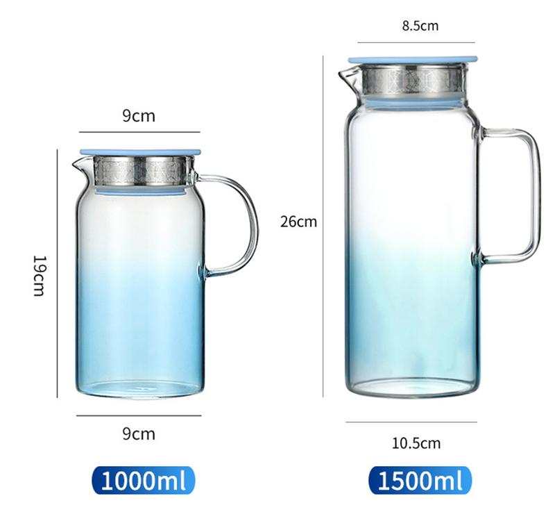 Creative color filter juice pot large volume gradient blue glass teapot household explosion-proof cool teapot cup holder set
