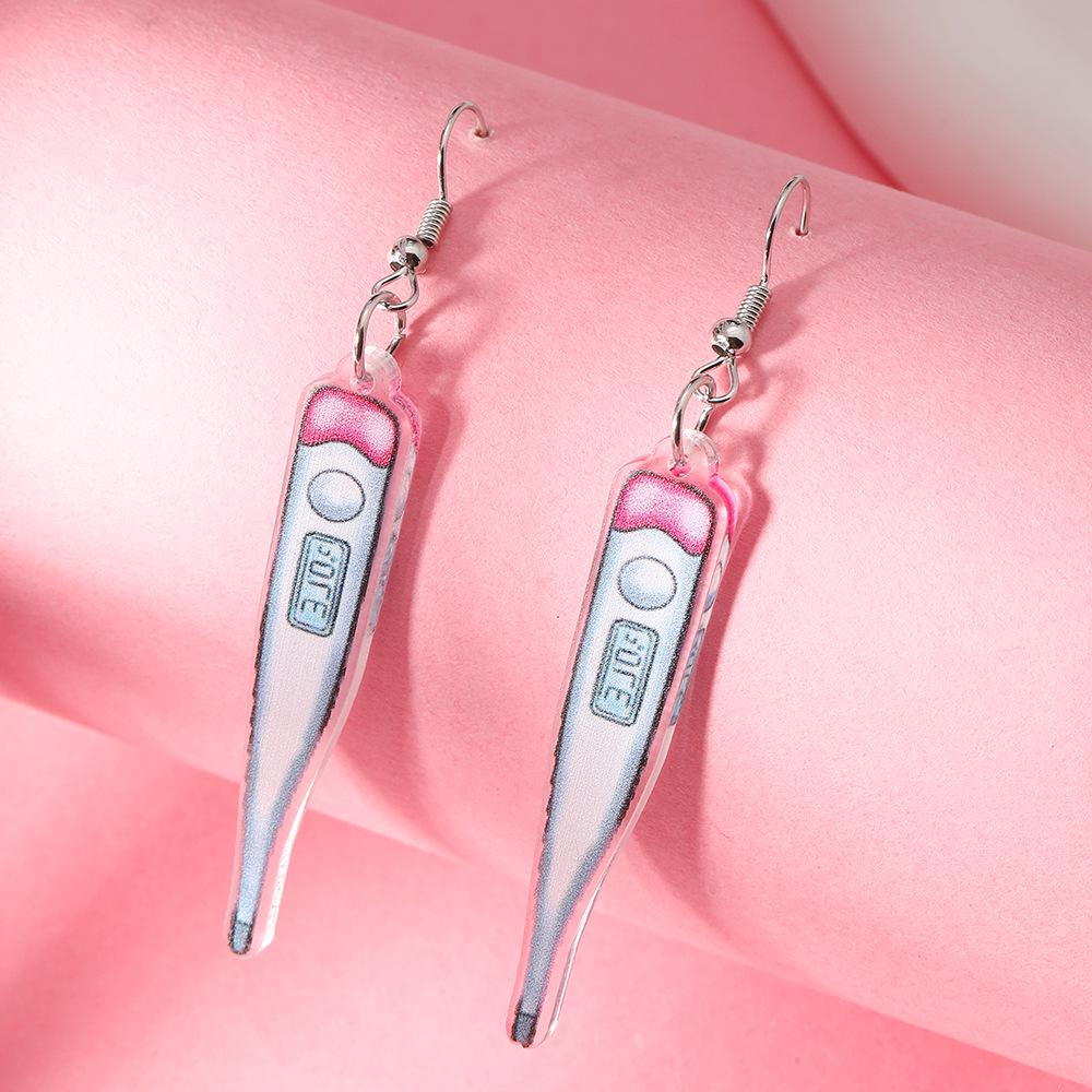 Heart-Shaped Pill Capsule Thermometer Earrings - Quirky Pink Acrylic for Girls